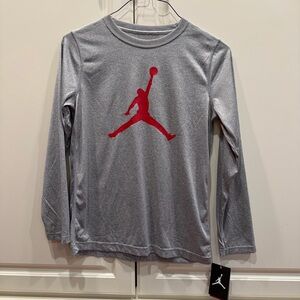 Nike Gray Long Sleeve Tee with Red Logo